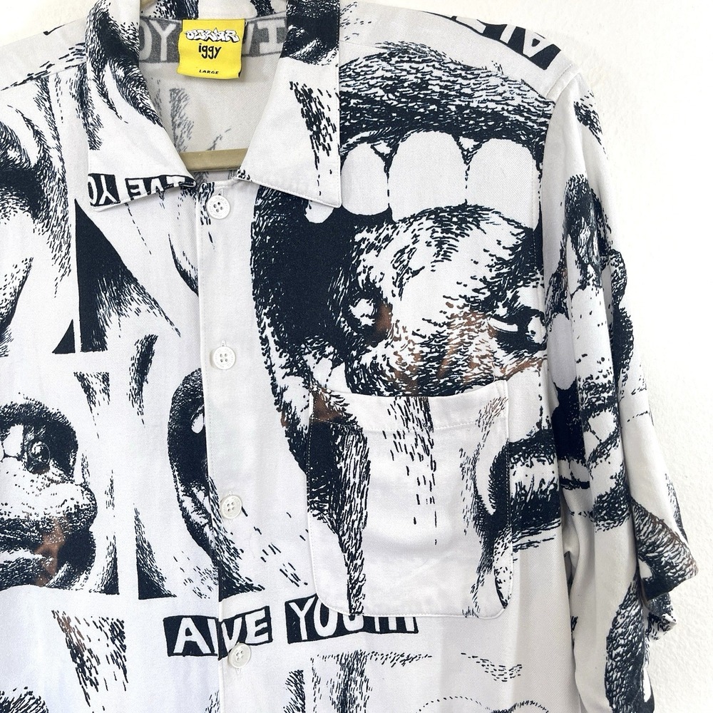 Iggy X Polar Skate Co Alternative Mens Shirt All Over Mouth Sz L  Button Up RARE - Picture 5 of 16